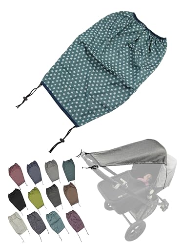 Universal [Sonnensegel mit UV Schutz 50+ für Kinderwagen] Babywanne flexibel Sonnenschutz mit Beschichtung und Rollo-Funktion verstellbar (Sterne olive)