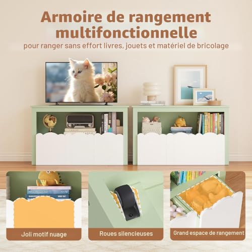 Étagère enfant 3 tiroirs nuage vert NBBS003 OUDENOVA