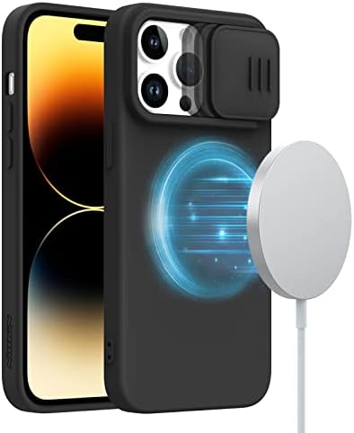 Nillkin Liquid Silicone Case Compatible with iPhone 14 Pro MagSafe, CamShield Silky Magnetic Case with Sliding Camera Cover, Support Wireless Charging Case for iPhone 14 Pro 6.1 inch - Black