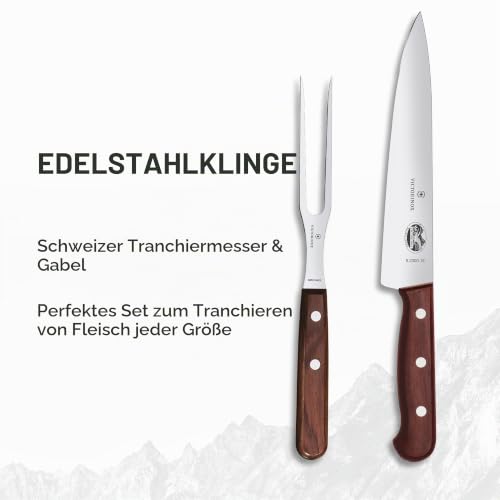 Foto von Victorinox Wood, Profi Tranchier-Set, 2-teilig, Tranchiermesser und Gabel, Rostfreier Stahl, Edler Holzgriff, braun