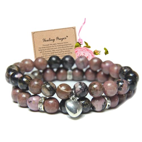 Healing Bracelets For Women - Rhodonite Bracelet - Healing Prayers Crystal Bracelet, 8Mm Natural Stone Anti Anxiety Stress Relief Yoga Beads Get Well Soon Gifts #TOP14