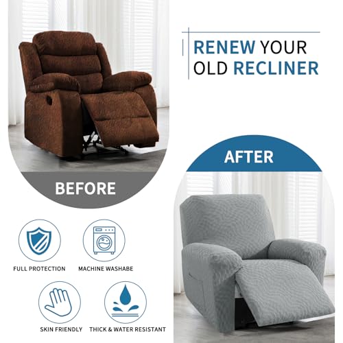 Image of 2026 Stretch Oversized Recliner Cover 3-Piece (36 inch-46 inch) Super Soft XL-Recliner Chair Covers with Big Pocket & Anti Slip Ties Stay in Place, Lazy Boy Reclining Slipcover Durable Washable, Light Grey