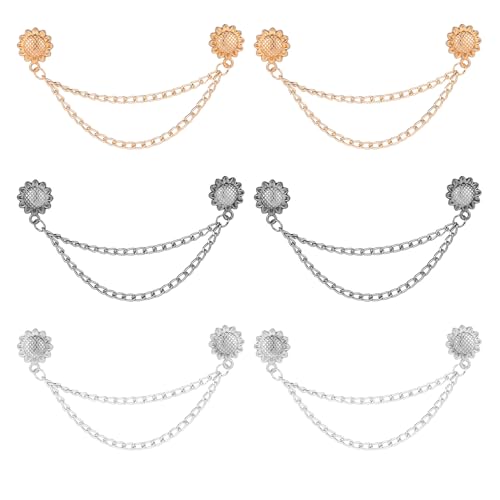 lasuroa 6pcs Pinces Magnétiques Tournesol avec Chaînette, Pinces à Boutons Magnétiques Puissantes pour Vêtements Aimants pour Hijab Ourlets Pantalons Manches Chemises Accessoires Mode Multi-Usages