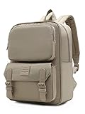 HotStyle DULCY Compact Slim Backpack for Women & Teen Girls, Fits 14-in Laptop, Cute Fashionable Vintage bookbag for School, College, Work & Travel, Khaki