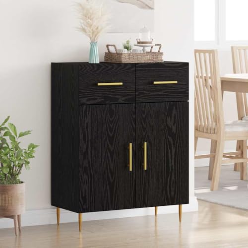 Yunovire Aparador de madera de roble negro, 69,5 x 34 x 90 cm, moderno, con cajón y 2 puertas, para sala de estar, comedor, pasillo, consola, espacio de almacenamiento, muebles