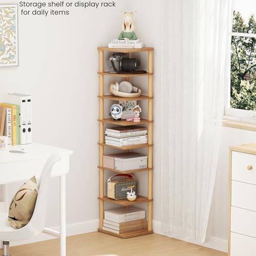 LUCKNOCK Vertical Shoe Rack, 8-Tier Tall Narrow Shoe Organizer for Entryway, Closet, Dorm & Small Spaces, Freestanding Wooden Shoe Shelf Tower for Boots, Sneakers, Heels. (Walnut) by LUCKNOCK - Image 6