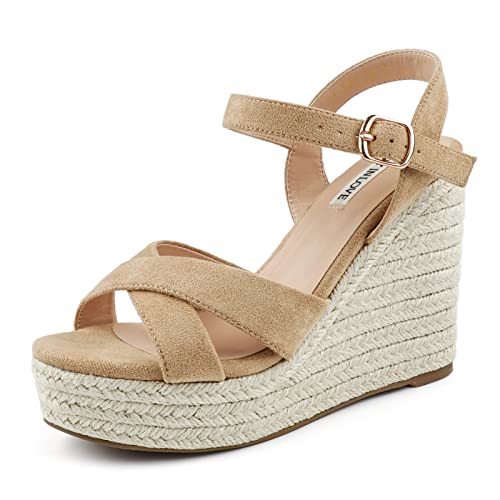 JOY IN LOVE Womens Espadrilles Wedge Sandals Platform Heels Ankle Strap Open Toe Buckle Sandals
