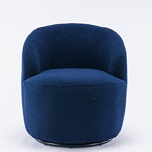SULOPS Teddy Boucle Swivel Accent Round Barrel Chair Upholstered Armchair Indoor 360° Swivel Lounge Chair Leisure Chair Small Side Reading Chairs for Club Living Room Hotel Bedroom (Dark Blue)
