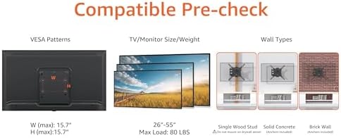 Amazon Basics Full Motion Articulating TV Wall Mount, with Swivel and Tilt, for 26" to 55" TVs and Flat Panels up to 80 Lbs, VESA Compatible, Single Stud, Black - View 4