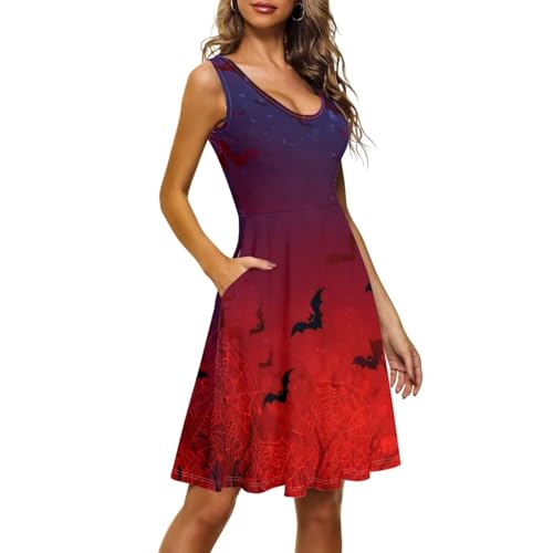 Image of TOADDITDO Women's Sleeveless O Neck Beach A-Line Party Coctail Tank Dresses Flared Sundress