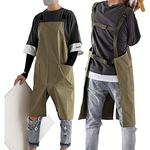 Cooking Apron Chef Kitchen BBQ Grill with Split Leg + Widened Shoulder Strap, Work Apron Fully Adjustable to Comfortably Fit Men Women,Green,Large Cover