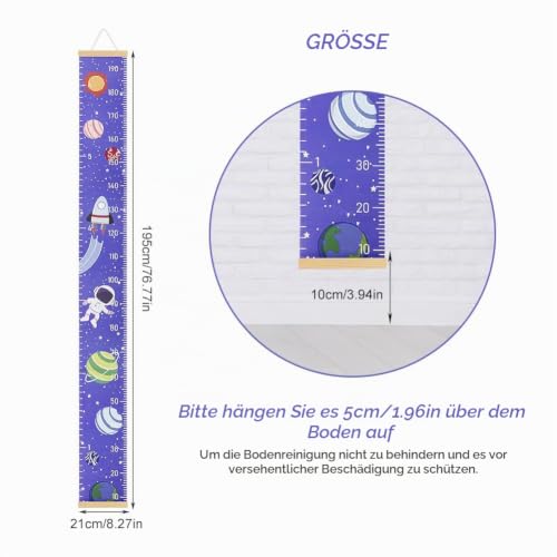 Aolso Kinder Messlatte, Größenmesser für Kinder, Massband Kinder, Baby-Wachstumstabelle, Wandbehang-Wachstumstabelle… – Ansicht 2