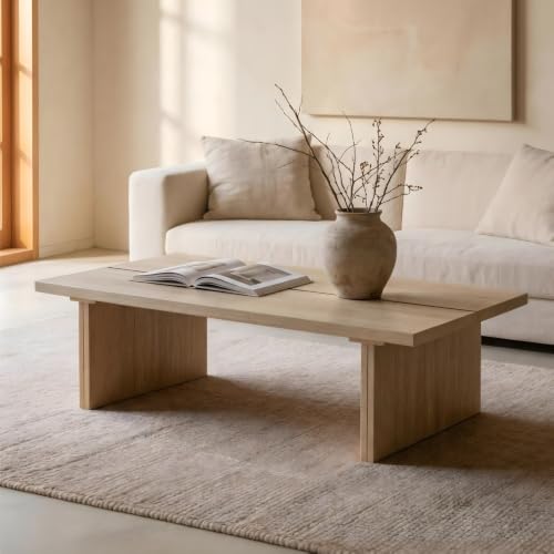Glyph Form Modern Concrete Coffee Table, Minimalist Stone Look & Split top