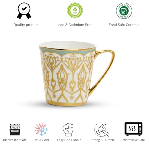 Image of Clay Craft Luxury Gold Printed Ceramic Tea & Coffee Cups Set of 6 | Elegant Designer Cups for Home, Office & Gifting | Not Microwave Safe