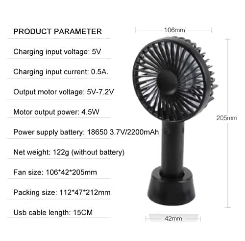 Image of Mini Portable USB Hand Fan, USB Fan Portable High Speed Built-in Rechargeable Battery Operated Summer Cooling Table Fan with Stand for Home Office Indoor Outdoor Travel (Black Color)