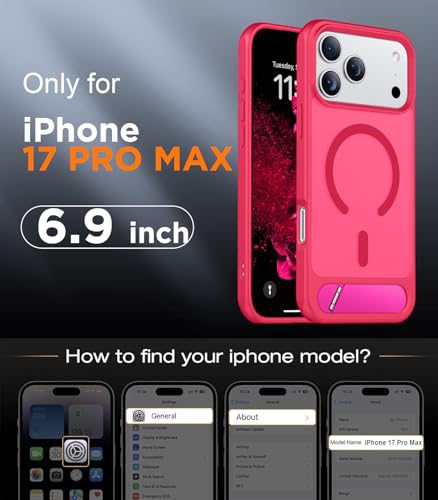 Image of Designed for iPhone 17 Pro Max Case, [Built-in Invisible Kickstand][Compatible with MagSafe][Military Grade Shockproof] Slim Translucent Matte Phone Case 6.9 inch (Hot Pink)