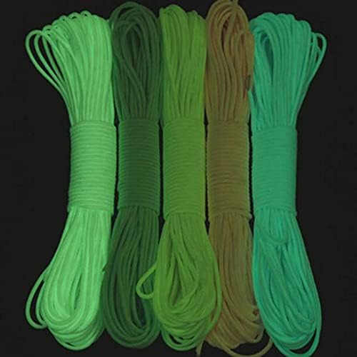 UOOOM 5 pcs Paracord Bracelet Cord Glow In The Dark 9 Strands Parachute Rope Outdoor Survival Safe Rope Set for DIY Hand Woven 10 Feet (Glow in the Dark)