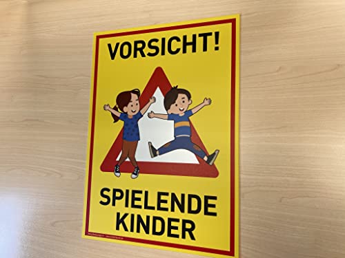 Großes Schild Vorsicht! Spielende Kinder | 30x42cm | wetterfestes PVC-Schild mit UV-Schutz | signalgelb | Achtung Spieplatz | Langsam! Spielende Kinder - Image 7
