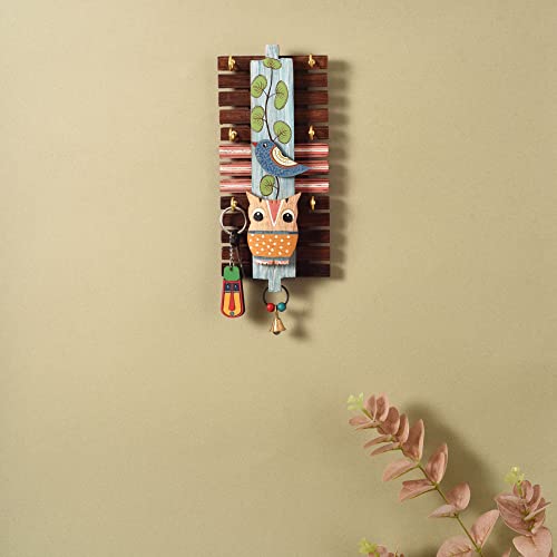 Image of AAKRITI ART CREATIONS Key Holder, Handcrafted Warli Design Key Hanger | Rustic Rose Wood Wall Organizer with 6 Hooks | New Home Gifts | Multifunctional Entryway Decor Item