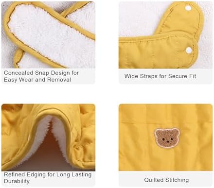 ciciglow Baby Carrier Cover, Windproof Bunting Bag with Soft Plush Lining, Infant Blanket with Multipurpose Pockets for Car Seats and Strollers, Suitable for All Seasons (Yellow with Bear Pattern) - 3