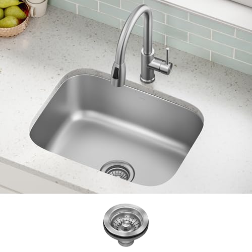 Image of Kraus 23 Inch Stainless Steel Kitchen Sink, Durable 18 Gauge Single Bowl Kitchen Sinks Undermount, KBU12