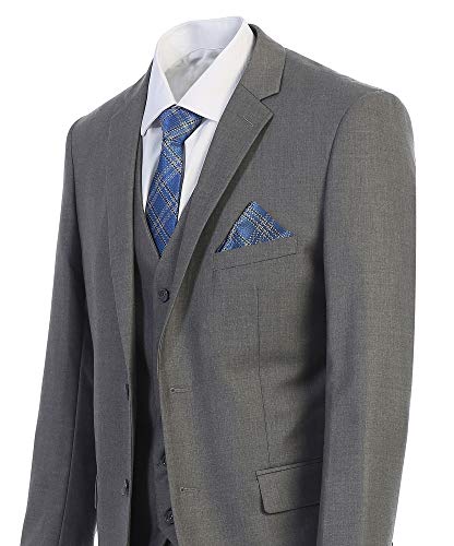 Elegant Men's Modern Fit Three Piece Two Button Suit - Many Colors (62 Long, Gray)3
