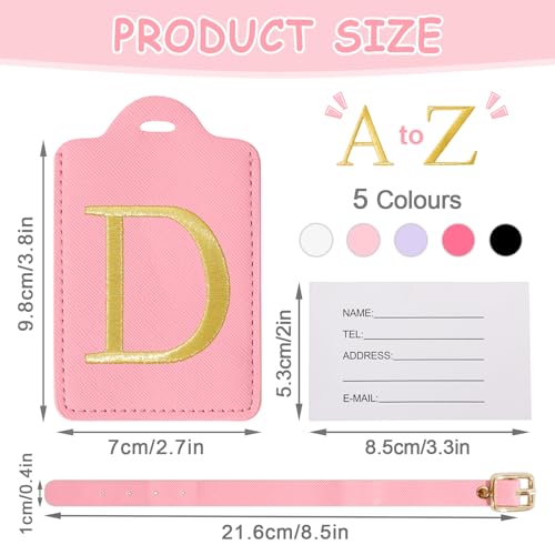 Image of Initial Letter Luggage Tags for Suitcases, Embroidered Monogrammed Suitcase Luggage Identifier Name Tag, PU Leather TSA Approved Luggage Tags, Bag Tags for Men Women Kids Luggage Handbags(Pink D)