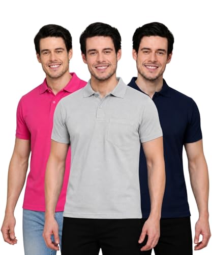 Image of INKKR Men Regular Fit Polo Neck Half Sleeve Solid Casual T-Shirt with Chest Pocket | Pack of 3