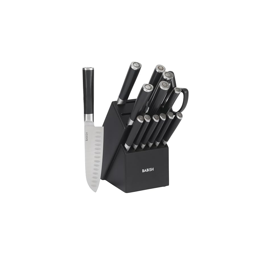 Babish-High-Carbon-14116-German-Steel-15-Piece-Full-Tang-Forged-Cutlery-Kitchen-Knife-Block-Set-Black Babish High-Carbon 1.4116 German Steel 15 Piece Full Tang Forged Cutlery Kitchen Knife Block Set - Black