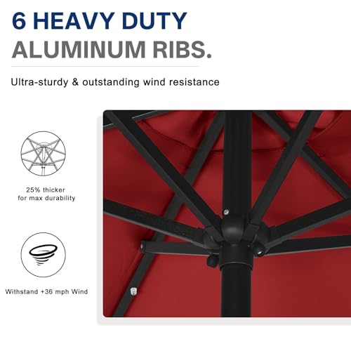 Image of ABCCANOPY Durable Solar Led Patio Umbrellas with 24LED Lights 7.5FT with 6 Sturdy Ribs (Burgundy)