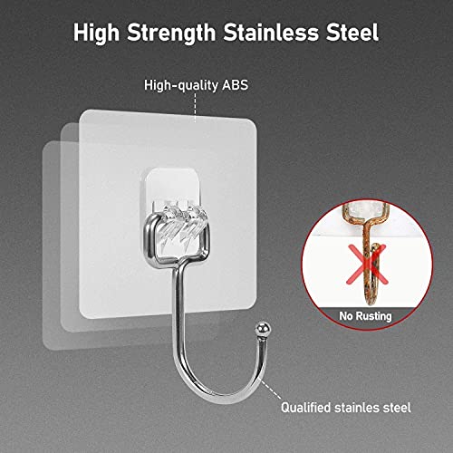 Image of 10 Pack Stainless Steel Wall Hooks Heavy Duty Adhesive Hooks for Wall Strong Hold Hanging Kitchen Accessories Items Picture Frames Clocks Photos Transparent Self Adhesive Wall Hanger No Drill