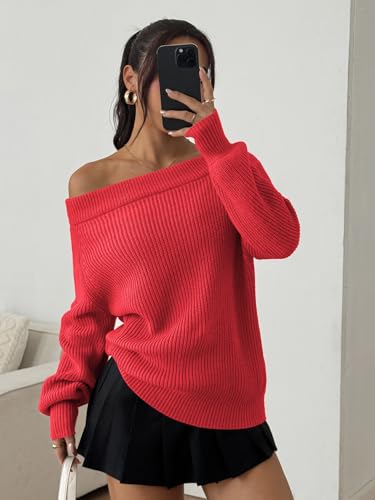 Image of ZAFUL Sweaters for Women Off Shoulder Knit Sweater with Long Sleeve Loose Pullover Jumper Tops