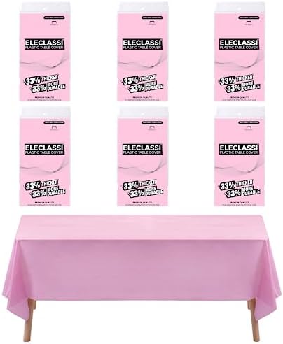 Pink 6 Pack Premium Disposable Plastic Tablecloth 54 x 108 In - Plastic Table Cloths for Parties Disposable Tablecloth for Rectangle Tables Up To 8 Ft - Rectangle Tablecloth - Pink Tablecloth