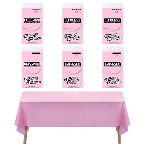 Pink 6 Pack Premium Disposable Plastic Tablecloth 54 X 108 In - Plastic Table Cloths For Parties Disposable Tablecloth For Rectangle Tables Up To 8 Ft - Rectangle Tablecloth - Pink Tablecloth #TOP11