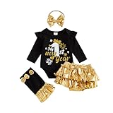 Kavousa New Years Baby Girl Outfit Long Sleeve 1st New Year Romper + Tutu Skirts + Leg Warmers+Headband Fall Winter Clothes (Black, 0-3 Months)