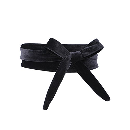 Shengweiao Women's Soft Velvet Wrap Around Self Tie Waist Belt (Black)2