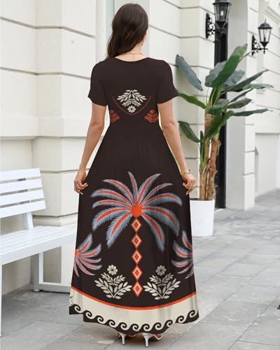 Image of COSSEN Women's Crew Neck Short Sleeve Maxi Dress with Pockets Casual Loose Swing for Wedding Guest Beach Vacation