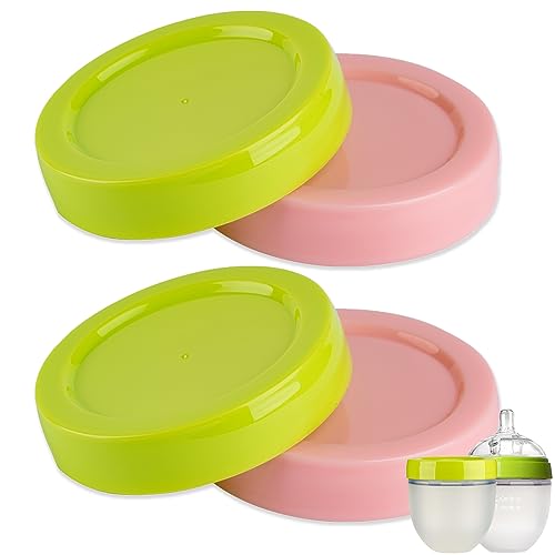 Image of (4-PCs) Travel Bottle Caps Compatible with Como tomo Bottles, Storage Caps Lids for Comotomo Bottles - Pink Green