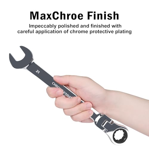 Image of Egofine 21mm Ratchet Wrench Flex Head, Ratcheting Combination Wrench Metric, Industrial Grade Gear Spanner with 12 Point Box End, 72-Teeth Ratchet, Chrome Vanadium Steel