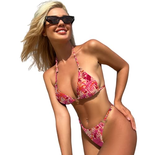 Image of MIKETAI Sexy Bikinis for Women 2 Piece Bikini Spaghetti Strap Swimsuits Solid Color Bathing Swimwear Triangle Bathing Suit