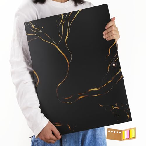 Qunrwe A3 Art Portfolios Case 60 Pages,Marble Black Diamond Painting Storage Book,Pocket Protector with Index Stickers,Clear Portfolio Folder for Artwork,Report,Photo(11.8 x 16.5 inch)