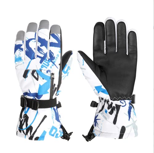 WATMHHJQ Guantes de Esquí Pantalla Táctil para Hombres y Mujeres, Guantes de Invierno de Tejido Cálido Grueso, Impermeables (Azul, M) Cover