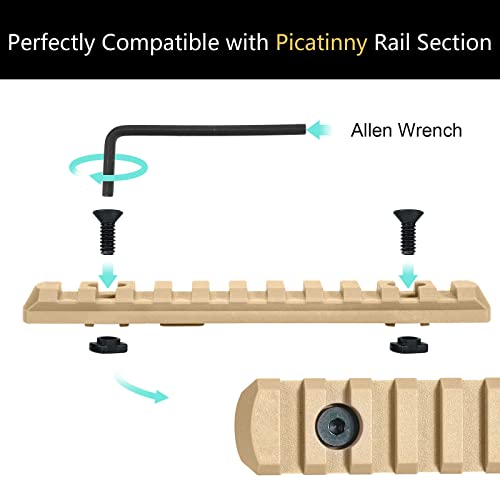 Pecawen Picatinny Rail Set,5 7 9 11 Slot Polymer Picatinny Rail Section with 8 T-Nuts & 8 Screws & Allen Wrench,Tan - Thumbnail 6