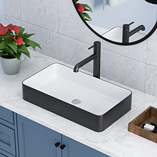 24 Rectangle Vessel Sink- Lepuday 24"X14" Matte Black And White Bathroom Sink Rectangular Above Counter Ceramic Porcelain Countertop Vanity Sink Art Basin #TOP1