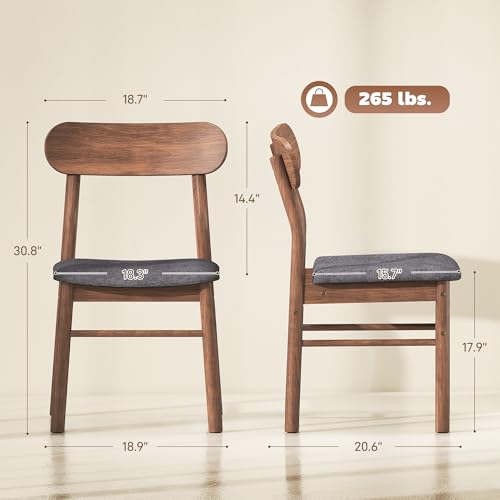 Image of HOMCOM Dining Chairs Set of 2, Upholstered Solid Wood Kitchen Chairs, Mid-Century Modern Dining Room Chairs with Ergonomic Curved Backrest, Gray