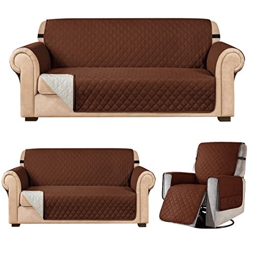 Subrtex Sofa Slipcover Reversible Sofa Cover Bundle Loveseat Cover Recliner Cover Chocolate #TOP5