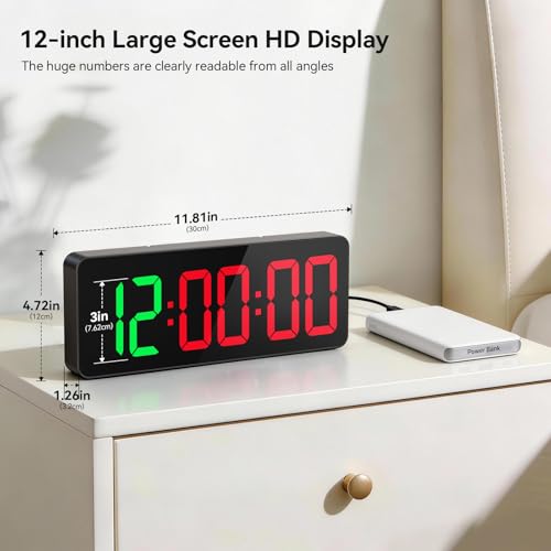 Gym Timer Clock Large Display, 12" LED Exercise Workout Interval Timer with Remote for Boxing Tabata/FGB/EMOM,Countdown/Up,Stopwatch Clock for Sports,Home Gym,Yoga,Garage,Office,Classroom - Image 2