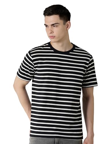 Image of Amazon Brand - Symbol Men Cotton Rich Relaxed Fit Striped Tshirt | Half Sleeves | Available in Plus Size