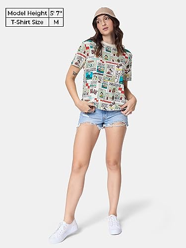 Image of The Souled Store Official Peanuts: Old School Women and Girls Relaxed fit Graphic Half Sleeve Cotton White Color Women Relaxed Fit T-Shirts