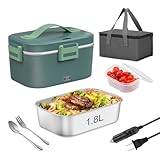 Electric Lunch Box with Temperature Control Function, 100w Heated Lunch Box 1.8L Portable Food Warmer for Adults, 12/24/110v Heating Lunch Box for Car/Truck/Office with Thickened Bag (PineGreen)